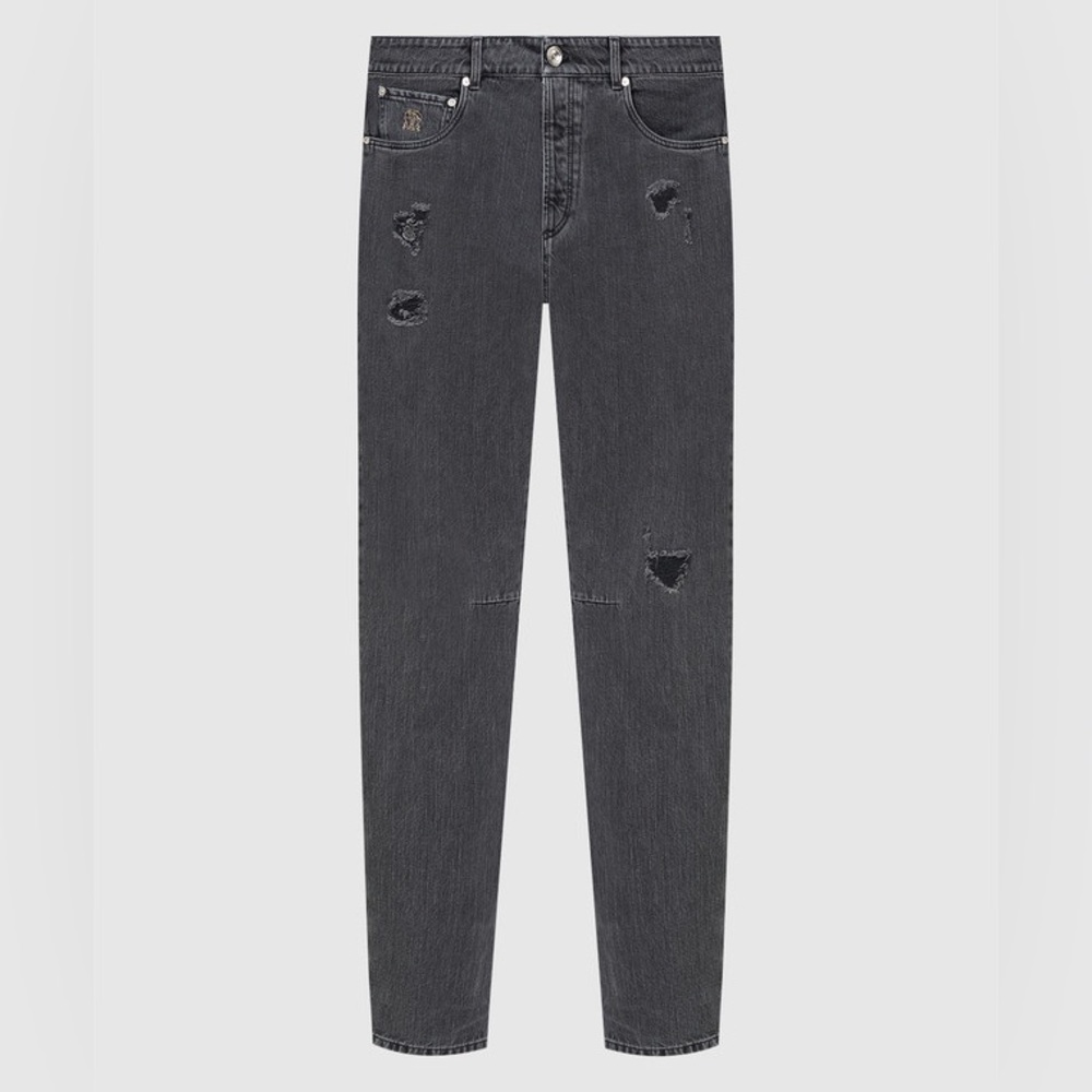 NWT Brunello Cucinelli Distressed Leisure Fit Dark Gray Jeans 52EU/36US $1145.00